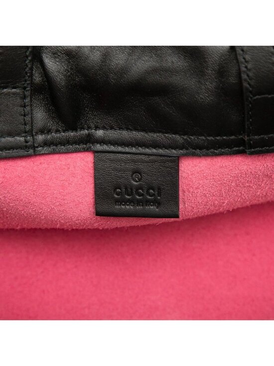 Gucci Print Backpack Drawstring Nap Sac Pink Black Leather